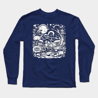 White Night of Trippy Dreamscape Pumpkin Forest, Halloween Long Sleeve T-Shirt